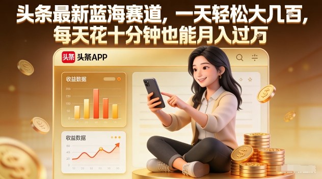 头条最新蓝海赛道，一天轻松大几张，每天花十分钟也能月入过1W【揭秘】-创业资源网