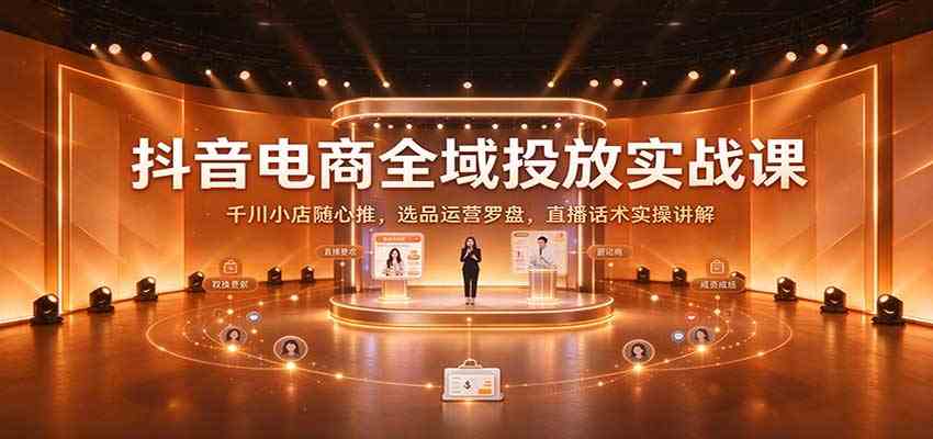 抖音电商全域投放实战课：千川小店随心推，选品运营罗盘，直播话术实操讲解-创业资源网