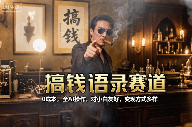 搞钱语录赛道，0成本，全AI操作，对小白友好，变现方式多样-创业资源网