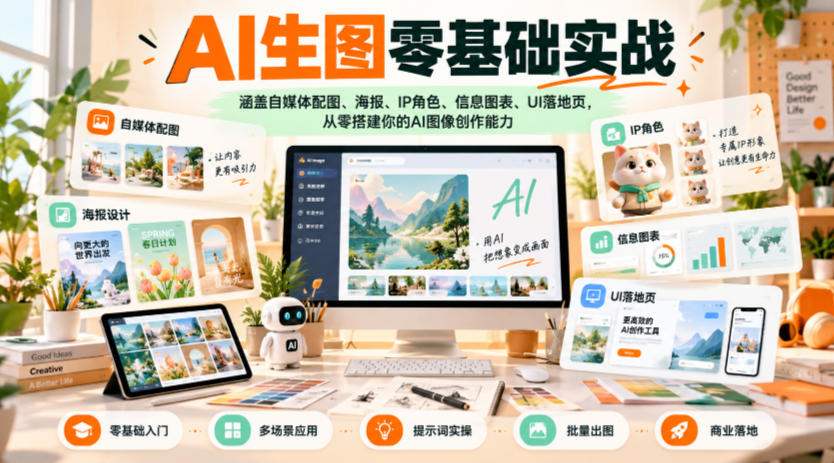 AI生图零基础实战，涵盖自媒体配图、海报、IP角色、信息图表、UI落地页，从零搭建你的AI图像创作能力-创业资源网