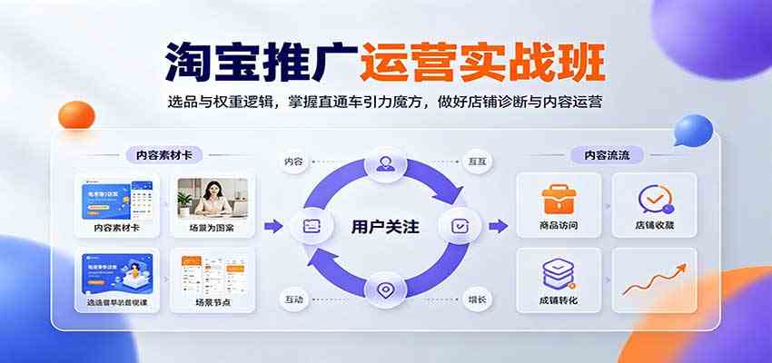 淘宝推广运营实战班：选品与权重逻辑，掌握直通车引力魔方，做好店铺诊断与内容运营-创业资源网