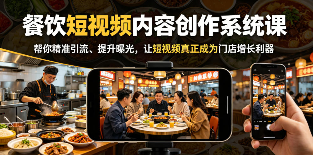 餐饮短视频内容创作系统课，帮你精准引流、提升曝光，让短视频真正成为门店增长利器-创业资源网