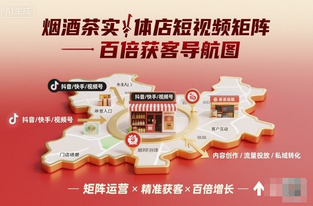 烟酒茶实体店短视频矩阵百倍获客导航图-创业资源网