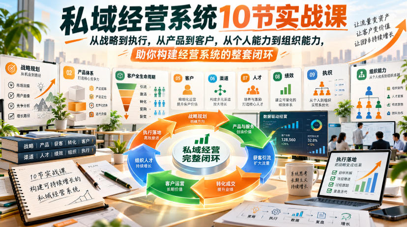 私域经营系统10节实战课，从战略到执行，从产品到客户，从个人能力到组织能力，助你构建经营系统的整套闭环-创业资源网