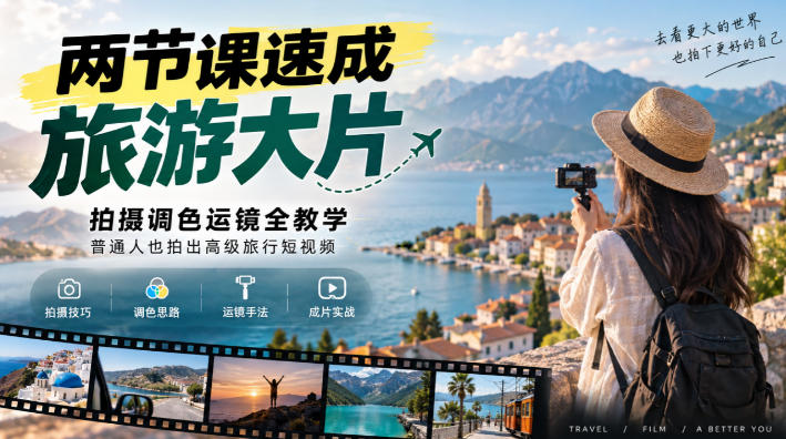 两节课速成旅游大片｜拍摄调色运镜全教学，普通人也拍出高级旅行短视频-创业资源网
