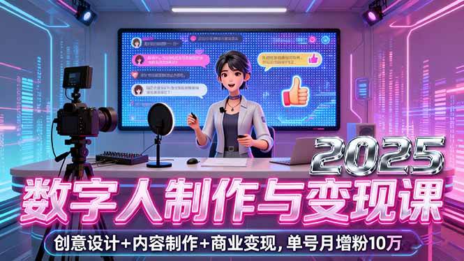 （16032期）2025数字人制作与变现课，创意设计+内容制作+商业变现，单号月增粉10万+-创业资源网