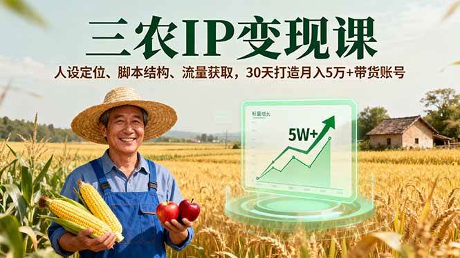（16044期）三农IP变现课，人设定位、脚本结构、流量获取，30天打造月入5万+带货账号-创业资源网