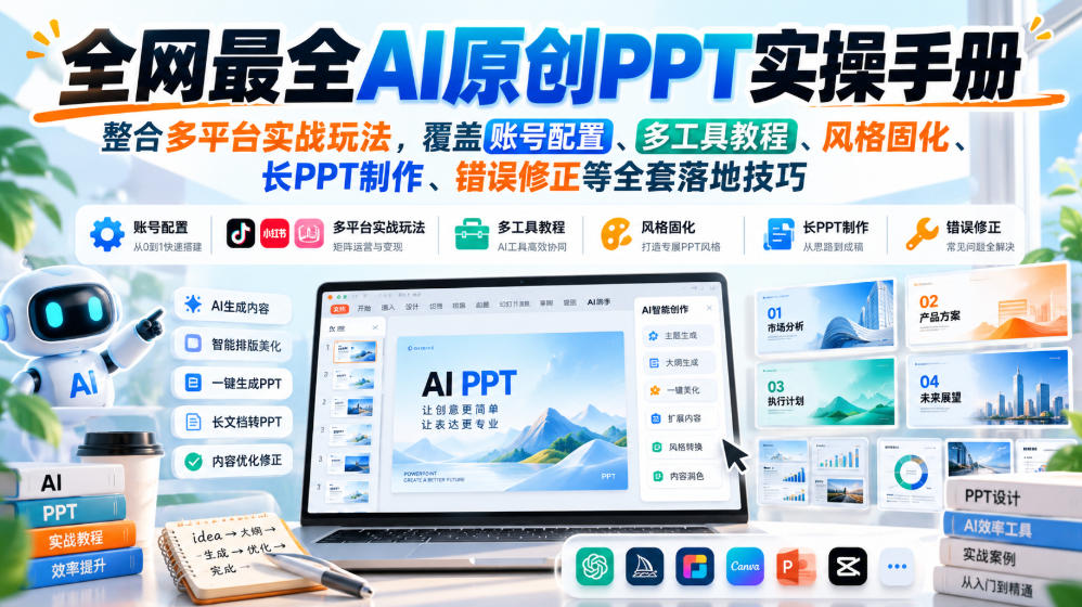 全网最全AI原创PPT实操手册，整合多平台实战玩法，覆盖账号配置、多工具教程、风格固化、长PPT制作、错误修正等全套落地技巧-创业资源网