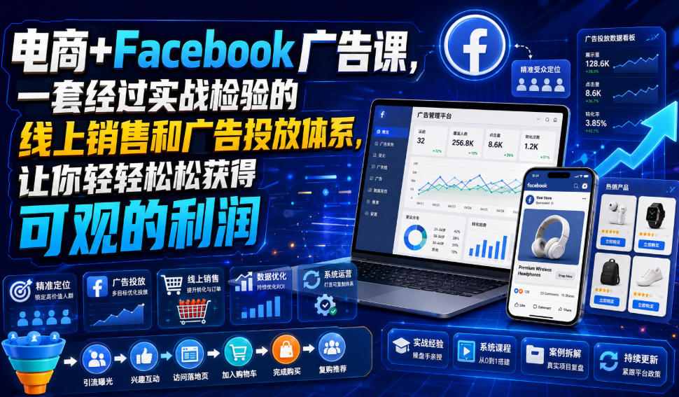 电商+Facebook广告课，一套经过实战检验的线上销售和广告投放体系，让你轻轻松松获得可观的利润【原创双语字幕】-创业资源网
