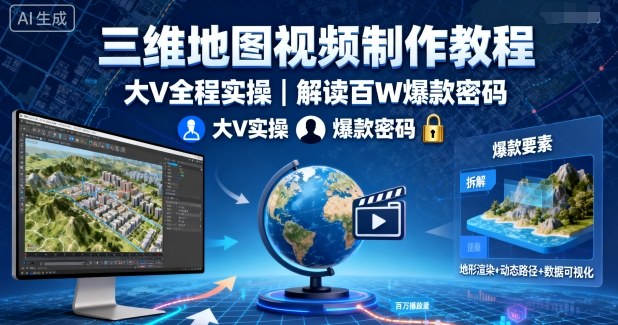 三维地图视频制作教程，大V全程实操，解读百W爆款密码-创业资源网