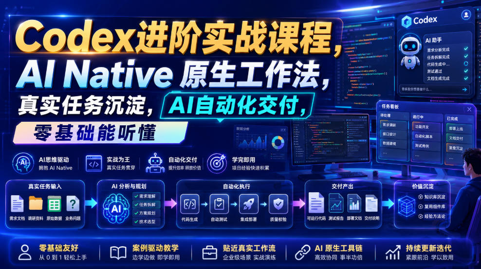Codex进阶实战课｜AI Native原生工作法，22节真实任务落地，从配置到AI自动化交付全链路教程-创业资源网