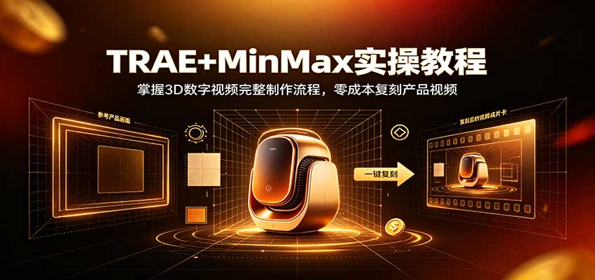TRAE+MinMax实操教程：3D数字视频完整制作流程，零成本复刻产品视频-创业资源网