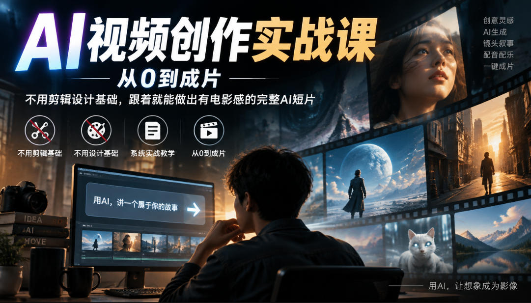 AI视频创作实战课，从0到成片，不用剪辑设计基础，跟着就能做出有电影感的完整AI短片-创业资源网
