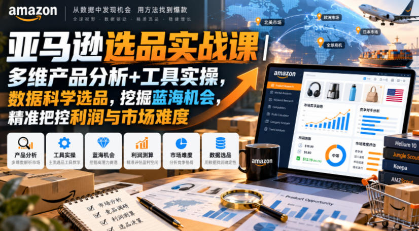 亚马逊选品实战课｜多维产品分析+工具实操，数据科学选品，挖掘蓝海机会，精准把控利润与市场难度-创业资源网