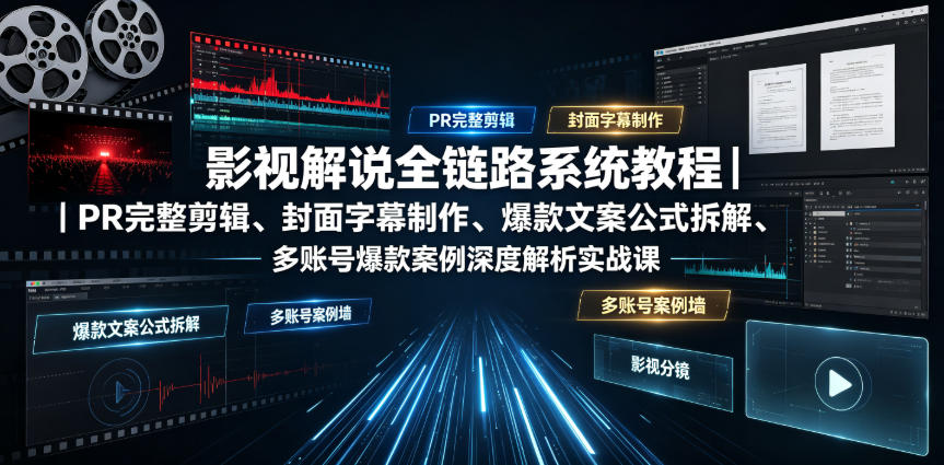 影视解说全链路系统教程｜PR完整剪辑、封面字幕制作、爆款文案公式拆解、多账号爆款案例深度解析实战课-创业资源网