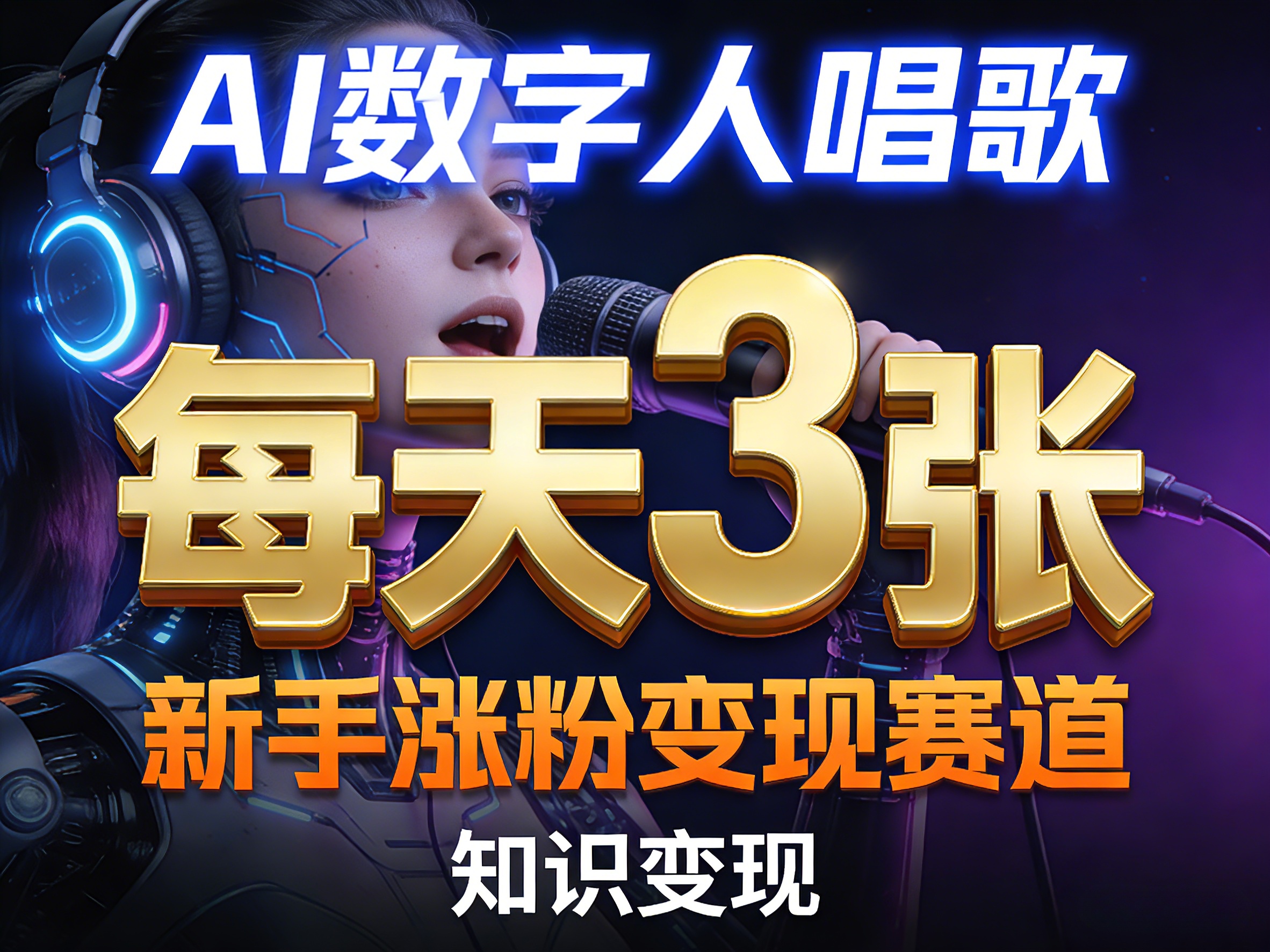 AI数字人唱歌，新手涨粉变现赛道，每天3张和知识付费，副业必备-创业资源网