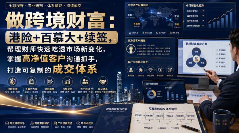 做跨境财富：港险+百慕大+续签，帮理财师快速吃透市场新变化，掌握高净值客户沟通抓手，打造可复制的成交体系-创业资源网