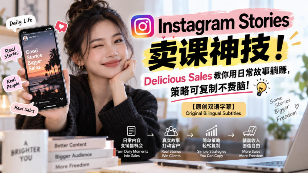 Instagram Stories卖课神技！Delicious Sales教你用日常故事躺賺，策略可复制不费脑！【原创双语字幕】-创业资源网