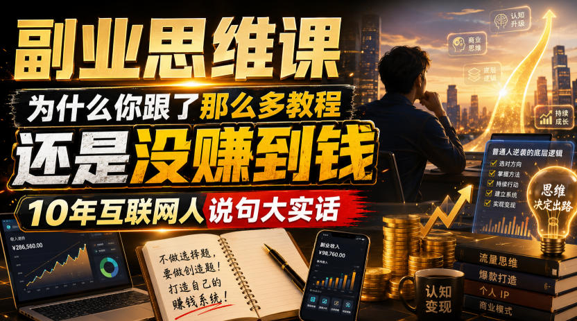 副业思维课，为什么你跟了那么多教程，还是没赚到钱，10年互联网人说句大实话【揭秘】-创业资源网