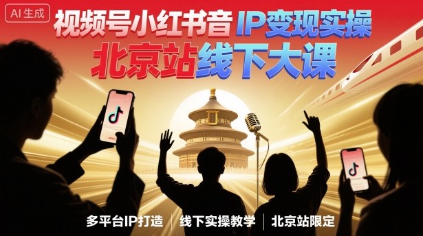 视频号小红书抖音IP变现实操北京站线下大课，40+行业短视频高变现姿势，100+IP高变现实操技术-创业资源网
