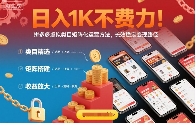日入1K不费力！拼多多虚拟类目矩阵化运营方法，长效稳定变现路径-创业资源网