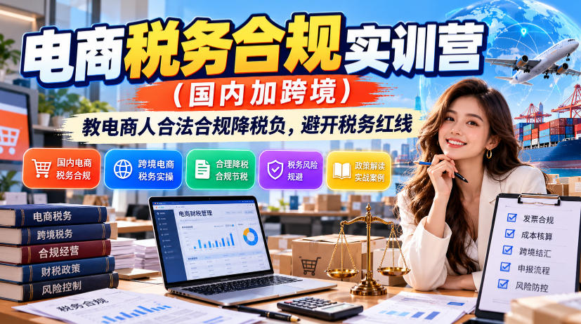 电商税务合规实训营（国内加跨境），教电商人合法合规降税负，避开税务红线-创业资源网