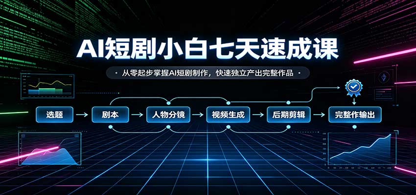 AI短剧小白七天速成课：从零起步掌握AI短剧制作，快速独立产出完整作品-创业资源网