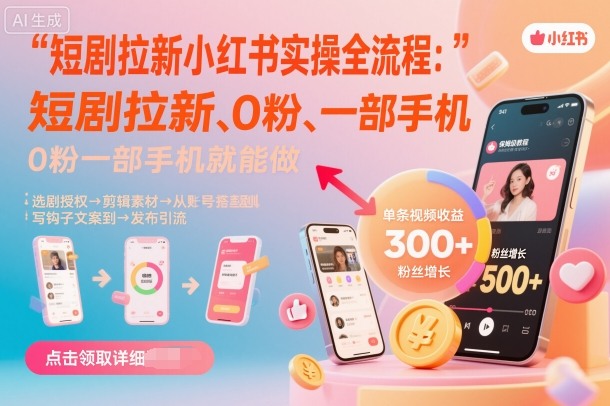 短剧拉新小红书实操全流程，0粉一部手机就可以做，详细教程-创业资源网