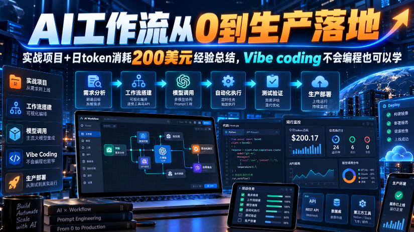 AI工作流从0到生产落地，实战项目+日token消耗200美刀经验总结，Vibe coding不会编程也可以学-创业资源网