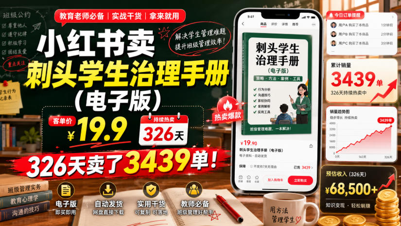 小红书卖刺头学生治理手册（电子版），客单价19.9，326天卖了3439单！-创业资源网