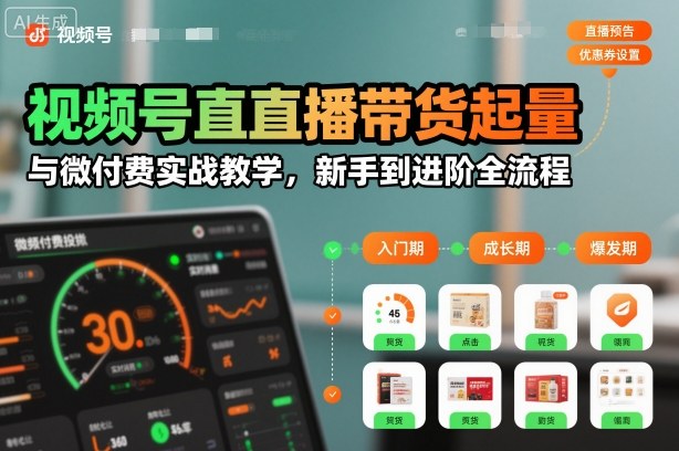 视频号直播带货起量与微付费实战教学，新手到进阶全流程（更新26年10月）-创业资源网
