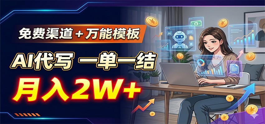 免费渠道+万能模板，AI代写一单一结，月入2W+-创业资源网