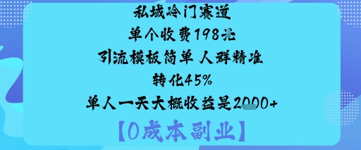私域冷门赛道:单个收费198米引流模板简单人群精准转化45%单人一天大概收益是1k+-创业资源网