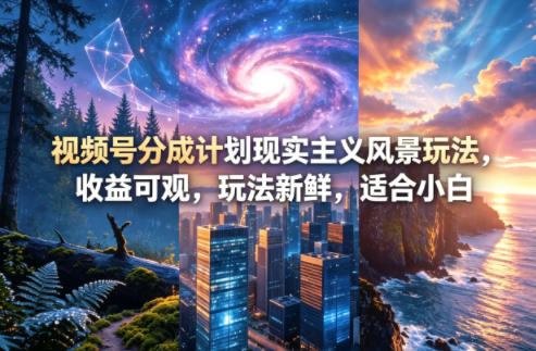 视频号分成计划现实主义风景玩法，收益可观，玩法新鲜，适合小白-创业资源网