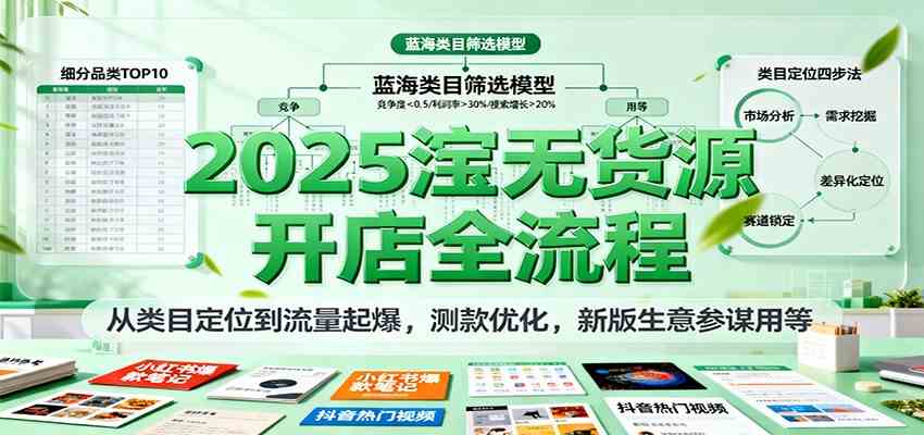 2025淘宝无货源开店全流程，从类目定位到流量起爆，测款优化，新版生意参谋用等-创业资源网