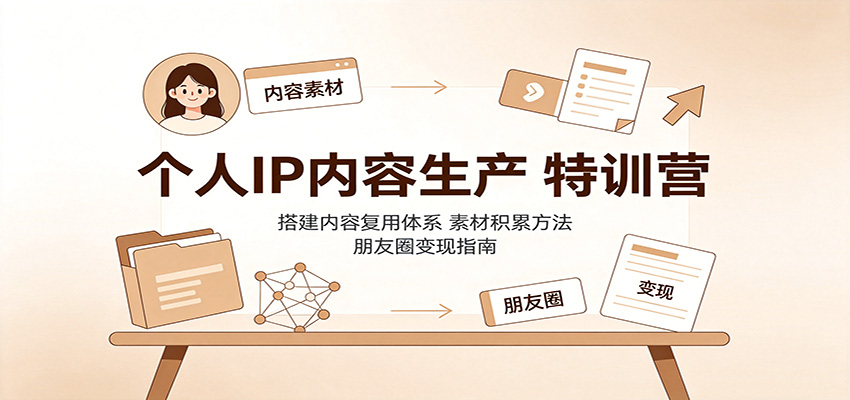 个人IP内容生产特训营：搭建内容复用体系，素材积累方法，朋友圈变现指南-创业资源网