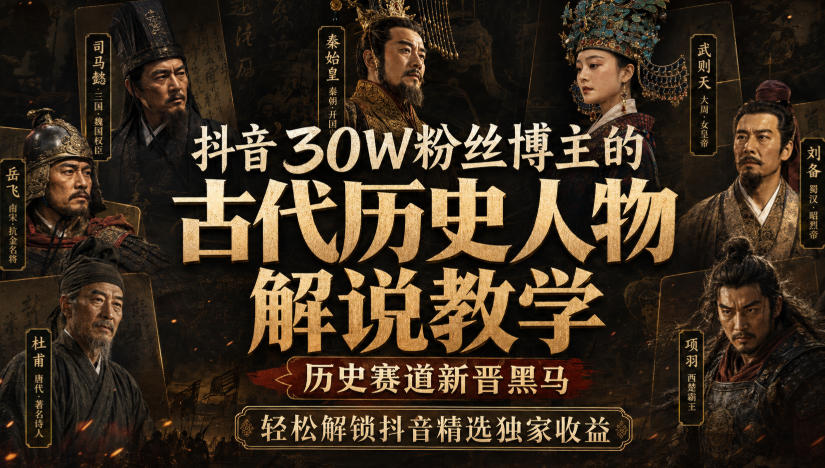 抖音30W粉丝博主的古代历史人物解说教学，历史赛道新晋黑马，轻松解锁抖音精选独家收益-创业资源网