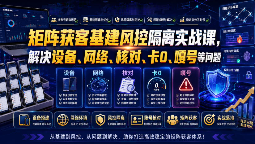 矩阵获客基建风控隔离实战课，解决设备、网络、核对、卡0、嘎号等问题-创业资源网