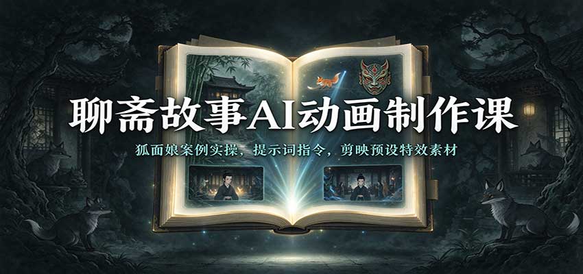 聊斋故事AI动画制作课：狐面娘案例实操，提示词指令，剪映预设特效素材-创业资源网