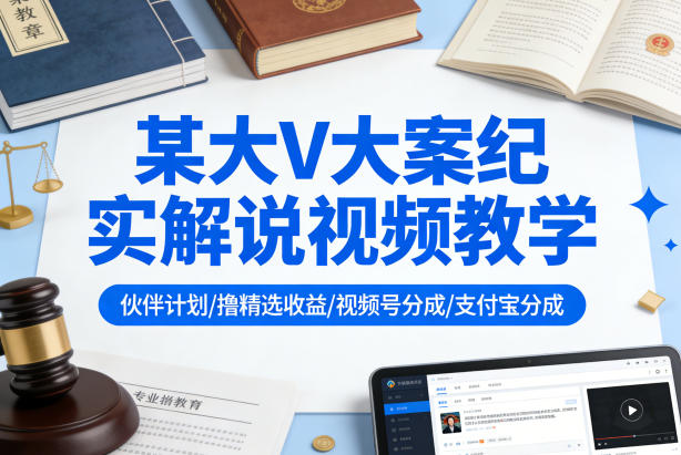 某大V大案纪实解说视频教学，可做伙伴计划、撸精选收益，视频号和支付宝分成计划均可-创业资源网