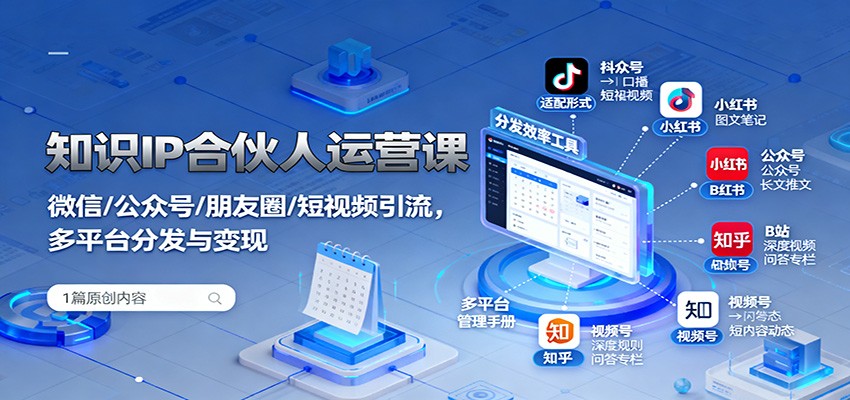知识IP合伙人运营课：微信/公众号/朋友圈/短视频引流，多平台分发与变现-创业资源网