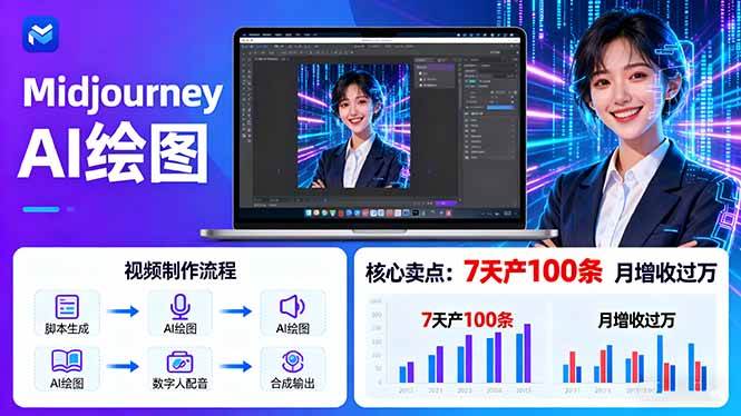 （16049期）AI绘图照片开口说话视频制作：Midjourney+数字人，7天产100条月增收过万-创业资源网