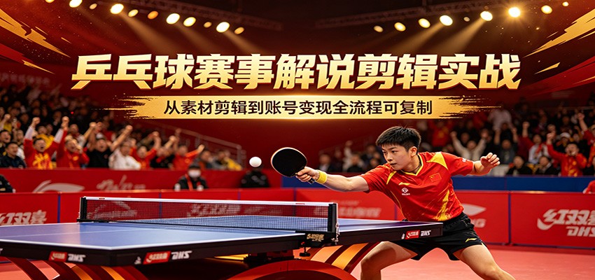 乒乓球赛事解说剪辑实战，从素材剪辑到账号变现全流程可复制-创业资源网