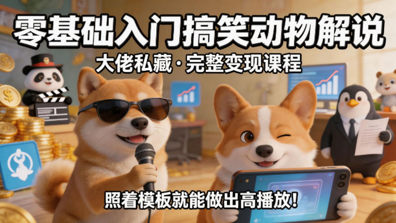 零基础入门搞笑动物解说，大佬私藏完整变现课程，照着模板就能做出高播放-创业资源网