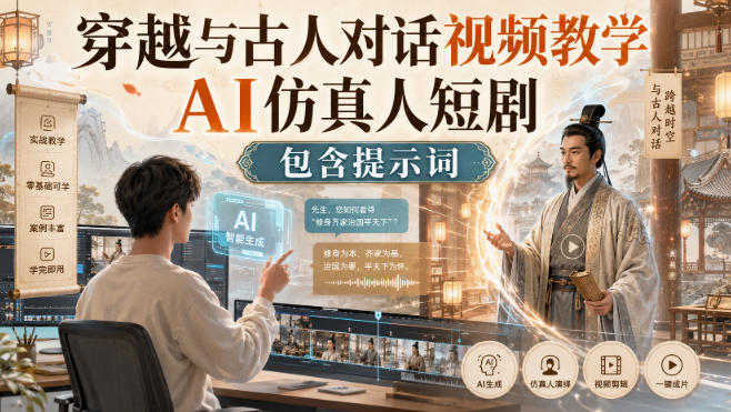 穿越与古人对话视频教学，AI仿真人短剧，包含提示词-创业资源网