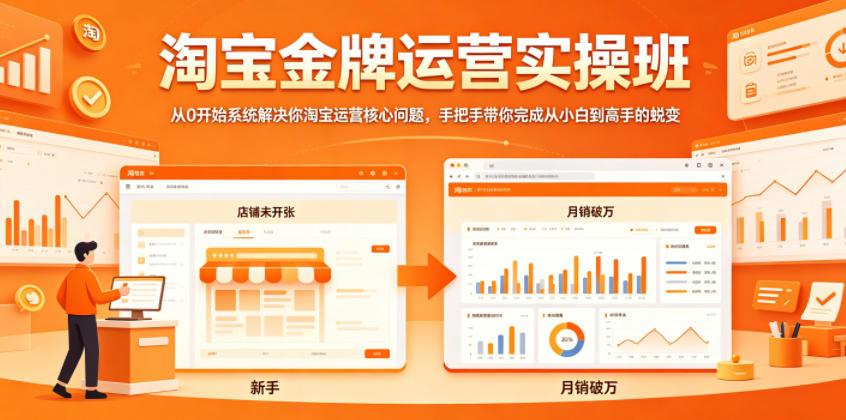 淘宝金牌运营实操班，从0开始系统解决你淘宝运营核心问题，手把手带你完成从小白到高手的蜕变-创业资源网