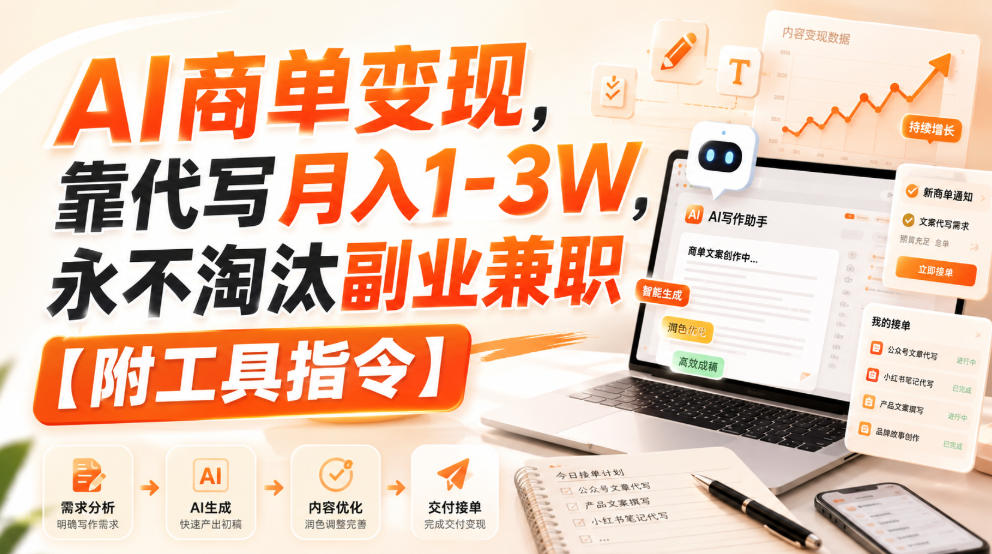 AI商单变现，靠代写月入1-3W，永不淘汰副业兼职【附工具指令】【揭秘】-创业资源网