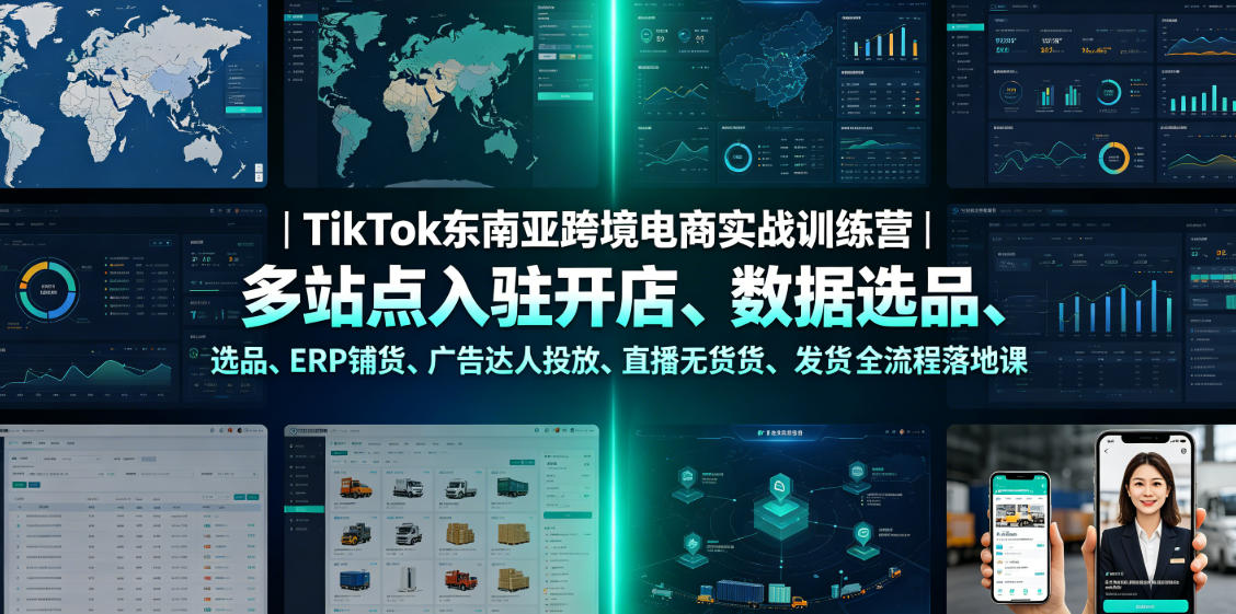 TikTok东南亚跨境电商实战训练营｜多站点入驻开店、数据选品、ERP铺货、广告达人投放、直播无货源发货全流程落地课-创业资源网