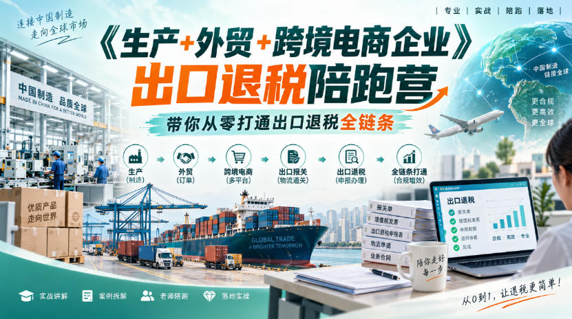 《生产+外贸+跨境电商企业》出口退税陪跑营，带你从零打通出口退税全链条-创业资源网