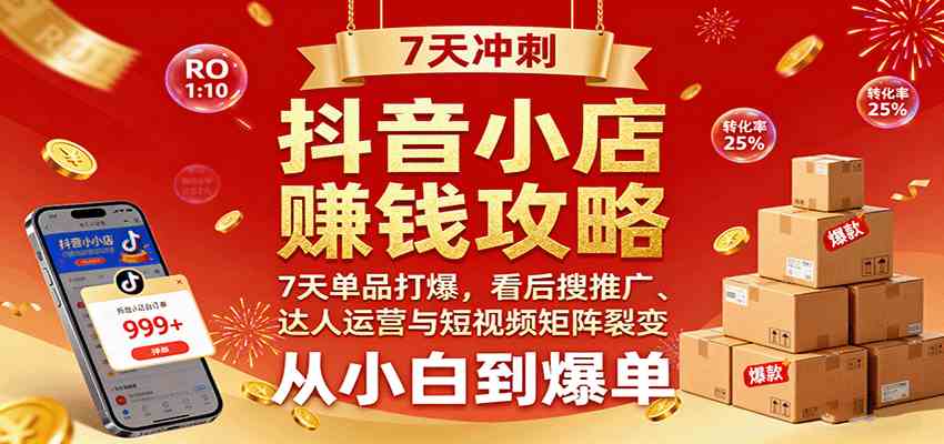 抖音小店赚钱攻略：7天单品打爆技巧，看后搜推广、达人运营与短视频矩阵裂变实战-创业资源网